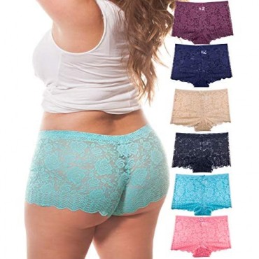 Barbra's 6 Pack of Women's Regular & Plus Size Lace Boyshort Panties