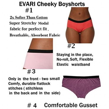 EVARI Women's Modal Cheeky Brief Soft Boyshort Panties Underwear Pack of 3