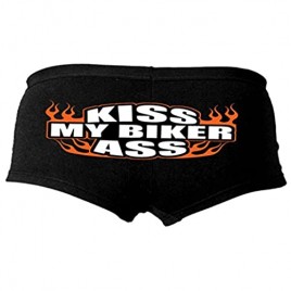 Hot Leathers Kiss My Biker Ass Ladies Boy Shorts (Black X-Large)