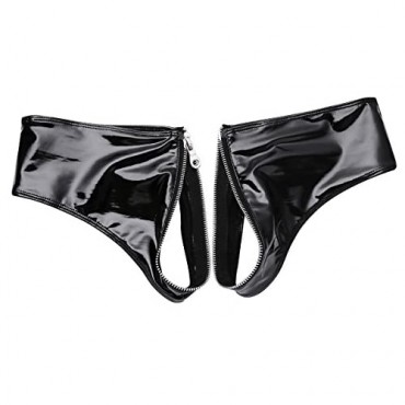QinCiao Women's Patent Leather Wetlook Low Waist Zippered Mini Shorts Latex Lingerie Knickers