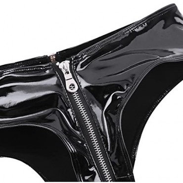QinCiao Women's Patent Leather Wetlook Low Waist Zippered Mini Shorts Latex Lingerie Knickers