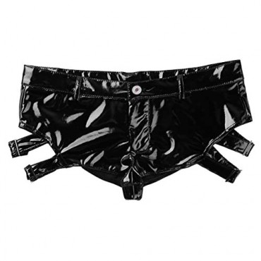 TiaoBug Women's PVC Welook Leather Zipper Side Studded Boxer Shorts Booty Hot Pants