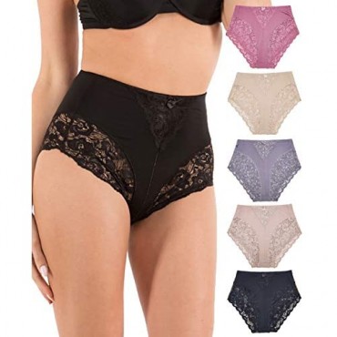 5 Pack Plus Size Underwear Women Light Control Full Cover Lace Briefs Panties