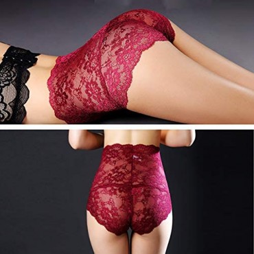 5 Pack Women Sexy Lace Underwear Briefs Plus Size Lace Panties High Waist Hipster Panties