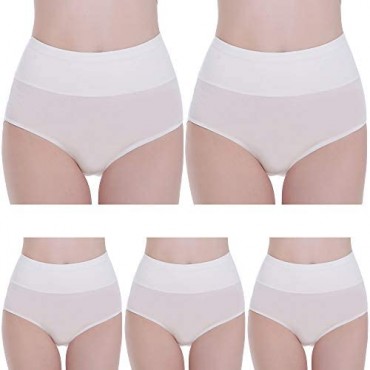 Falechay Womens Underwear Cotton High Waisted Briefs 5 Pack Ladies Hipster Panties