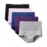 Lashapear Womens High Waist Underwear Solid Color Tummy Control Cotton Brief Panties 3/5 Pack