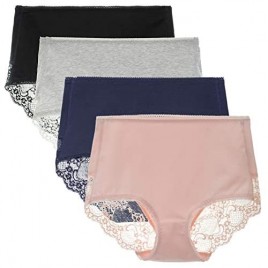 LIQQY Women's 3 or 4 Pack Comfort Cotton Lace Coverage Full Rise Briefs Underwear