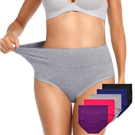 OUENZ Women's Cotton Underwear Breathable Solid Comfortable High Waist Soft Briefs Panties for Women