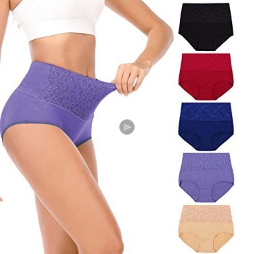 Senllori Women High Waisted Cotton Underwear Tummy Control Briefs Ladies Soft Full Coverage Panties Multipack