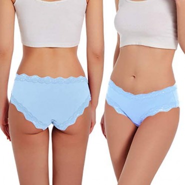 VEENXTHA Womens Underwear Panties Cotton Brief Lace Breathable Stretch Medium Waist Pack of 5