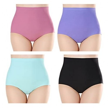 Women's 4 Pack Comfort Revolution Seamless Silky Brief Cotton Crotch Invisible Panties High Waist Quick Dry Underwear