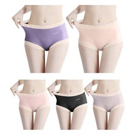 Women's Briefs Cotton Panties Mid-high Waist Full Coverage Underwear Ladies Hipsters 5 Pack