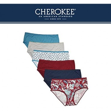 CHEROKEE Women's 6-Pack Microfiber Hipster Panties Underwear Floral Print Large