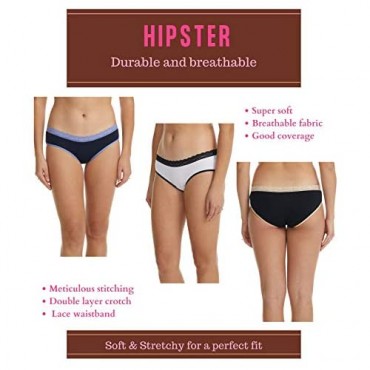 Esteez Women's Soft Cotton Underwear Panties - Lace Hipster - 6 Pack - Assorted Colors