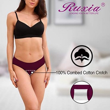 R RUXIA Women's Hipster Panties Seamless Low-Rise Cheekini Panty Soft Stretch Bikini Underwear (Multi Colors Pack of 5) …