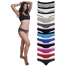 Sexy Basics Womens 12 Pack Lace Underwear Hipster Panties/Cotton-Spandex/Ultra-Soft Cotton Stretch Underwear