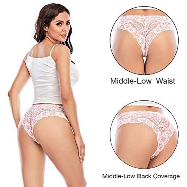 Women's Lace Underwear Hipsters Panties for Women Middle-Low Waist Briefs Panties Pack of 4