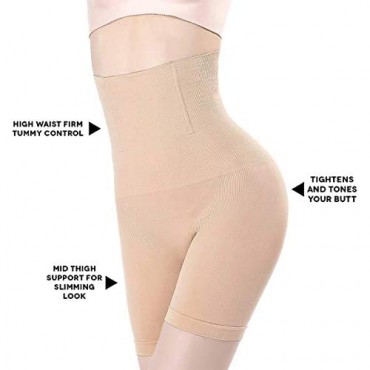 FOCUSSEXY Women High Waist Shapewear Tummy Control Thong Thigh Slimmers Panties Bodyshorts