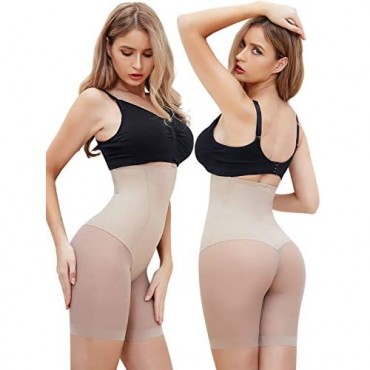 SLIMBELLE Seamless Shapewear Shorts for Womens Under Dress Tummy Control Thigh Slimmer Panty High Waist Mid-Thigh Body Shaper Beige S