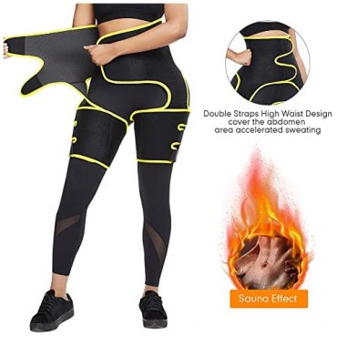 Thigh Supports - Neoprene Waist Trainer Belt - Workout Thigh Trimmer Shaper - Thigh Brace & Exercise Wraps - Sauna Suit Hot Sweat Thigh Slimmer Compression Sleeve (Black Yellow Medium)