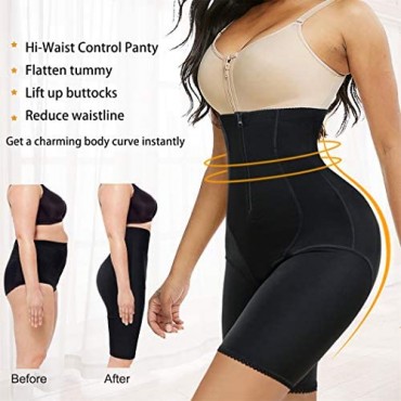 Eleady Womens Waist Trainer Shapewear Hi-Waist Butt Lifter Tummy Control Panties Thigh Slimmer Body Shaper with Zipper