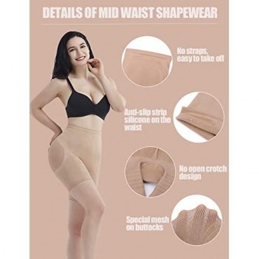SHER Women Seamless Tummy Control Panties Shapewear High Waist Mesh Body Shaper Boyshorts