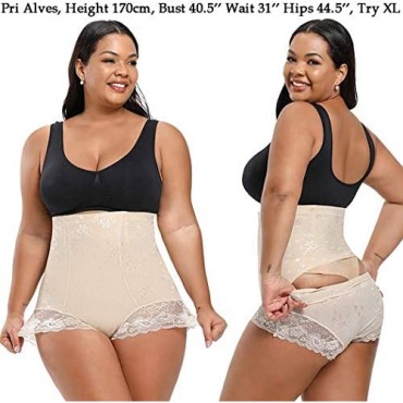 WOWENY High Waisted Body Shaper Tummy Control Panty Butt Lifter Lace Briefs Slim Waist Trainer