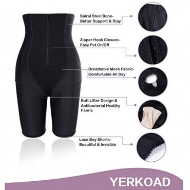 YERKOAD Waist Trainer for Women Shapewear Tummy Control Panty High Waist Butt Lifter Body Shaper Shorts Thigh Slimmer Girdle
