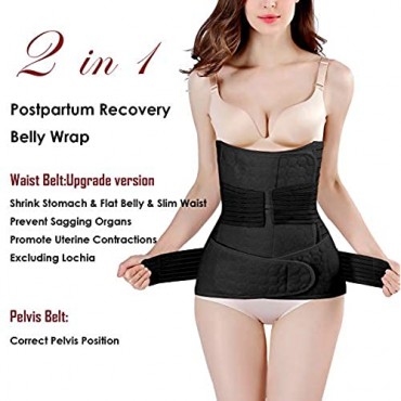 2 in 1 Postpartum Support Recovery Belly Wrap Waist/Pelvis Belt Body Shaper Postnatal Shapewear One Size Black