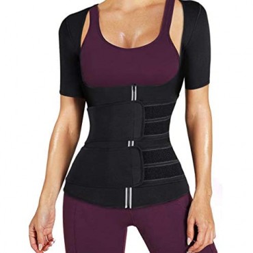 3in1 Women Sauna Waist Trainer Shirt Sweat Workout Cincher Trimmer Zipper Top