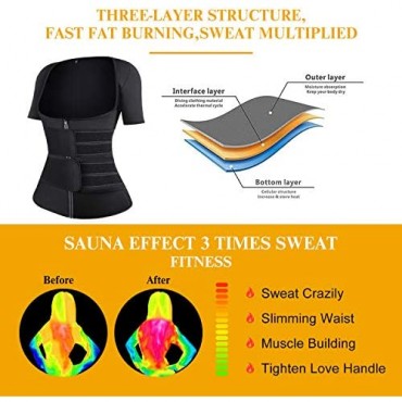 3in1 Women Sauna Waist Trainer Shirt Sweat Workout Cincher Trimmer Zipper Top