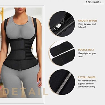 FeelinGirl Women's Latex Underbust Training Cincher Workout Waist Trainer Corset Zipper Vest with Adjustable Belt
