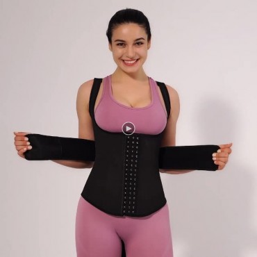Latex Waist Trainer Vest Workout Vest for Women Plus size Waist Cincher Latex Corset Vest Double Belt Adjustable Straps