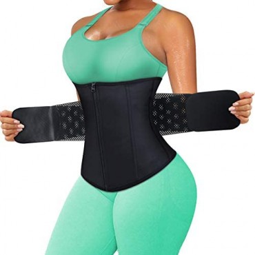 RACELO Women Workout Waist Trainer Trimmer Tummy Cincher Corset Zipper Girdle Body Shaper for Wrap Stomach Exercise