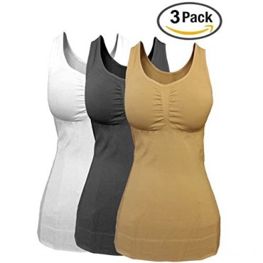 Cabales Women's Tank Top Cami Shaper with Removable Pads 3 Pack or 1 Pack for Chose