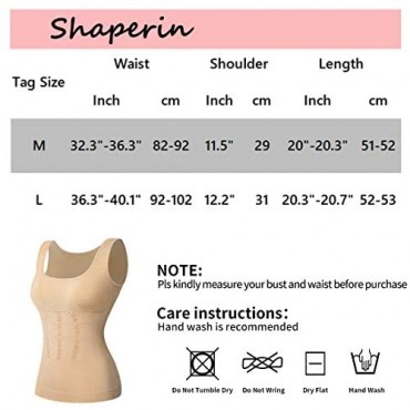 SHAPERIN Women's Compression Tank Tops Body Shaper Tummy Control Cami Tops with Padded Bra