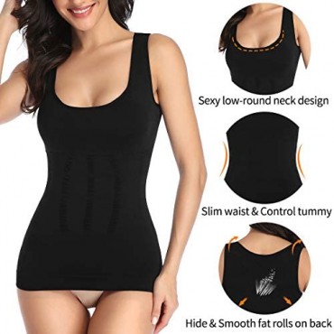 SHAPERIN Women's Tummy Control Shapewear Tank Tops with Built in Bra Compression Garment Body Shaper Camisole Shapewear Black