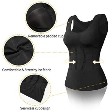 SHAPERIN Women's Tummy Control Shapewear Tank Tops with Built in Bra Compression Garment Body Shaper Camisole Shapewear Black