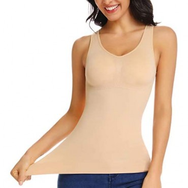 Shapewear Tank Top for Women Tummy Control with Built-in Bra Basic Camisole Slimming Cami Vest Beige