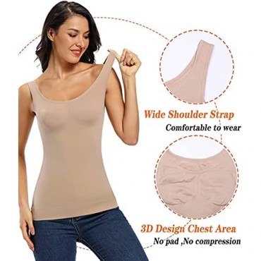 Shapewear Tank top Tummy Control Slimming Padded Camisole with Built in Bra top Body Shaper cami for Women (Beige XL)