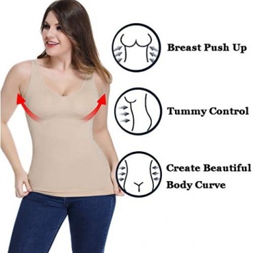 Women's Cami Shaper with Built in Bra Tummy Control Camisole Tank Top Underskirts Shapewear Body Shaper