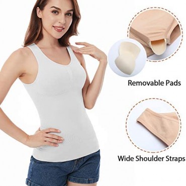 Womens Shapewear Tank Tops with Built in Bra Tummy Control Cami Seamless Body Shaper Compression Top