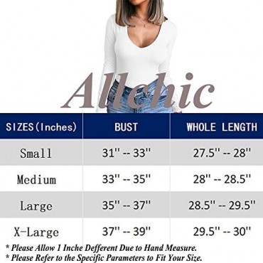 Allchic Womens Long Sleeve Bodysuit Tops Scoop Neck T Shirt Jumpsuits