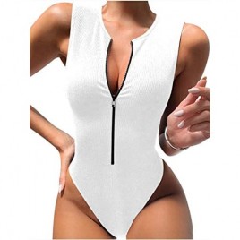 DAAWENXI Women's Sexy Ribbed Zipper Front Basic Bodycon Strech Sleeveless Bodysuit