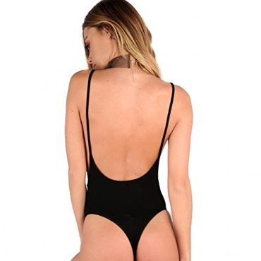 DIDK Women's Spaghetti Strap Armhole Plain Backless Bodysuit