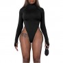 GEMBERA Women's High Cut Long Sleeve Turtleneck Neon Bodysuit Thong Leotard