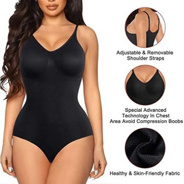 Irisnaya Women Slimming Bodysuits Shapewear Tops Tummy Control Body Shaper Spaghetti Strap Camisole Leotards Bodycon Jumpsuit