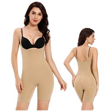 Joyshaper Full Body Shaper for Women Tummy Control Seamless Open Bust Bodysuit Mid-Thigh Shapewear
