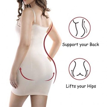 +MD Women's Spaghetti Strap Shapewear Full Slip Light Control Seamless Full Body Shaper for Under Dresses