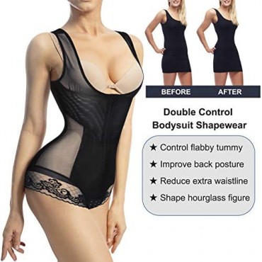 Nebility Women Waist Trainer Bodysuit Double Slim Full Body Shapewear Breathable Smooth Corset